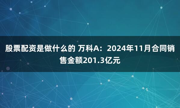 股票配资是做什么的 万科A：2024年11月合同销售金额201.3亿元