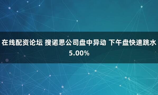 在线配资论坛 搜诺思公司盘中异动 下午盘快速跳水5.00%